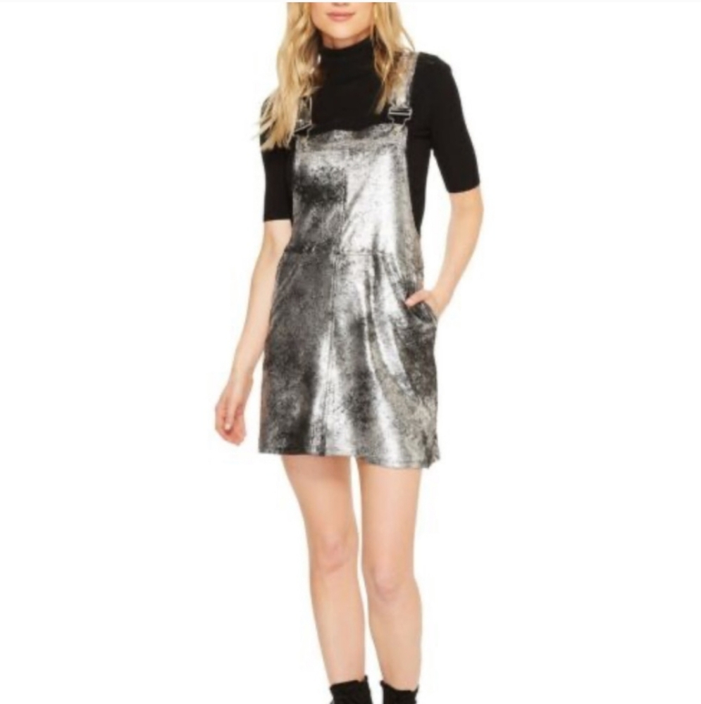 NWT BLANK NYC Metallic Overall Mini Dress Medium - Picture 3 of 5